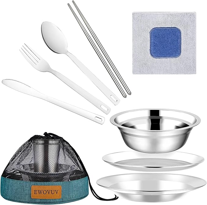 Camping Mess Kit - for Camping 1 to 2 Person boy Scout Camp Dishes Camping Cooking Utensils Accessories Plates Dinnerware Set Outdoor