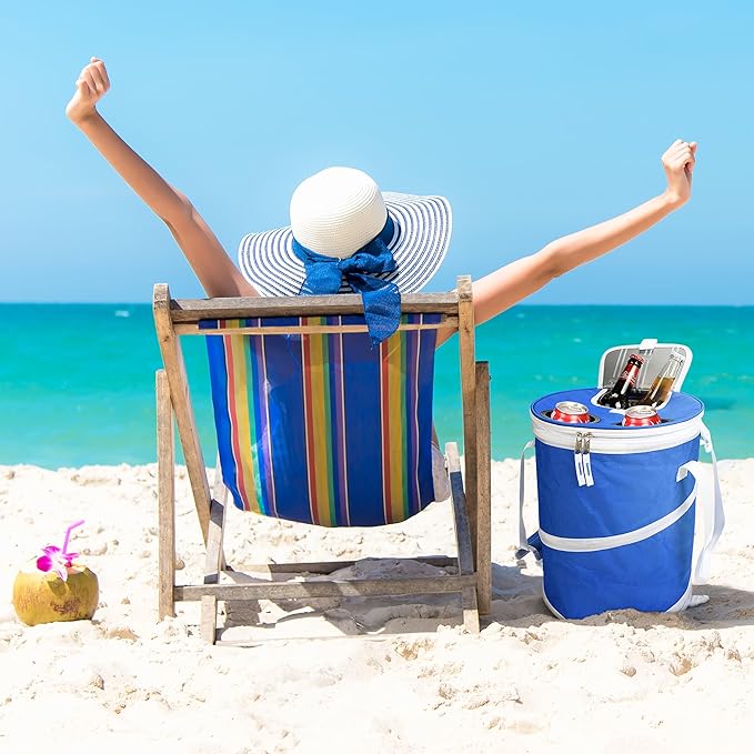 Tirrinia Pop-Up Collapsible Cooler Bag - Insulated, Lightweight with Built-in Cup Holder | Leak-Proof Portable Soft Cooler for Camping, Beach, Picnics, Travel