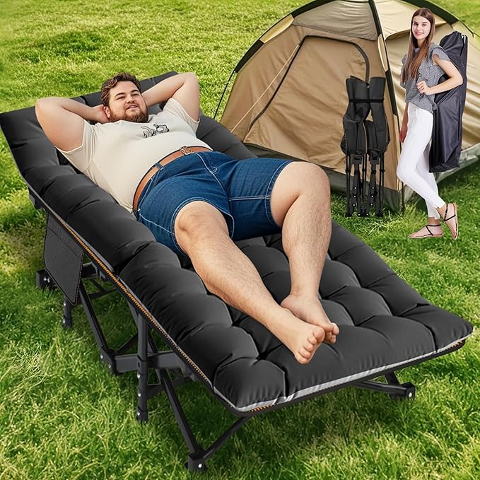 ABORON Folding Camping Cot for Adults, Double Layer 1200D, 500lb Capacity, Heavy Duty Guest Cot with Mat & Carrying Bag for Indoor & Outdoor Use