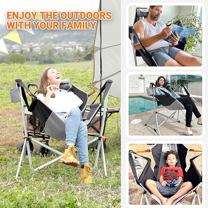 KingCamp Hammock Chair with Footrest, Swinging Portable Folding Camping Chairs for Adults MAX 400lbs Heavy Duty Foldable Oversized Rocker with Cup Holder Pillow for Outdoor Beach Patio Sport Lawn