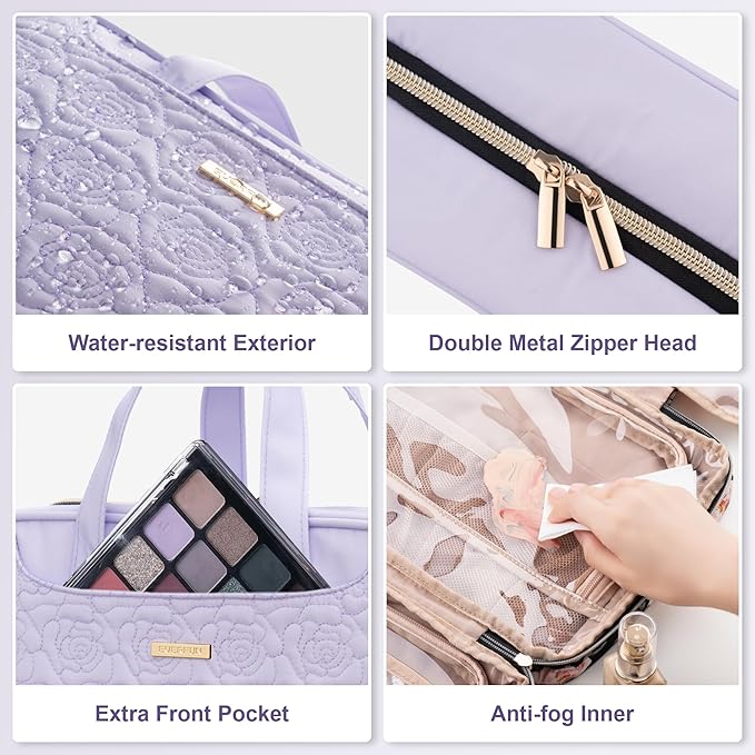 Everfun Hanging Travel Toiletry Bag for Women Traveling With Leakproof Compartment Makeup Cosmetic Organizer Dopp Kit Travel Accessories Essentials Must Have