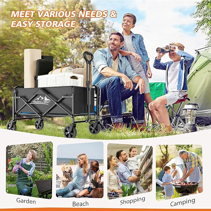 Collapsible Wagon Cart with 5" Removable 360° Swivel Wheels & Handle Adjustable, 220lbs Capacity, Waterproof 600D Oxford Fabric & MDF Base, All-Terrain Portable Utility Cart for Shopping, Garden, Pet