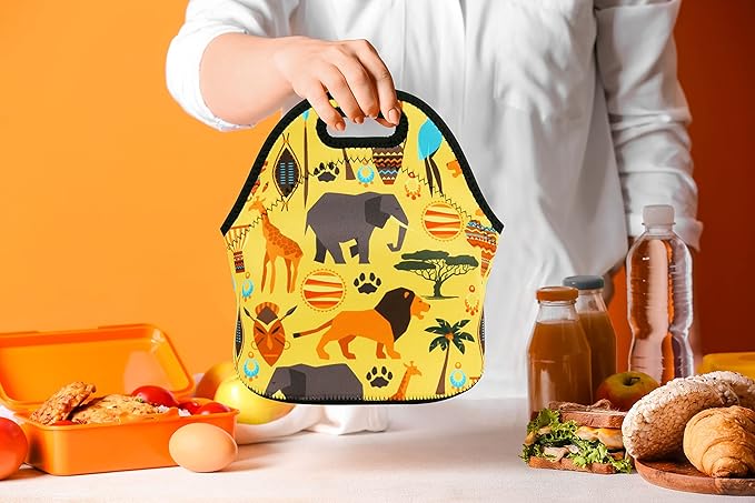 Violet Mist Women's Cute Neoprene Lunch Bag, Animal Patterned, Reusable, Insulated, 11.42"L x 10.43"H x 5.51"W, Eco-Friendly, Lightweight, Keeps Food Warm or Cold for 2-42 Hours