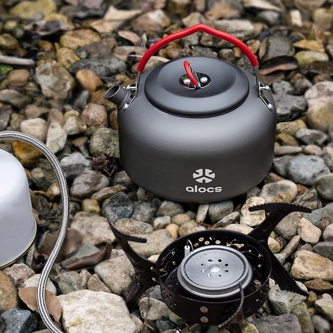 Alocs 1.4L Kettle Teapot, Portable Camping Coffee Pot, Hard-Anodized Aluminum Camping Kettle, Compact Tea Kettle for Stove Top, Outdoor, Hiking, Camping, Picnic and Traveling.