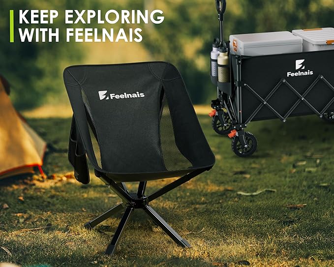 Portable Folding Camping Chair for Adults, Lightweight Backpacking Chairs with Side Pocket & Cooling Mesh Back, Compact Chairs - Supports 260 Lbs, Outdoor Chair for Camping, Beach, Sports