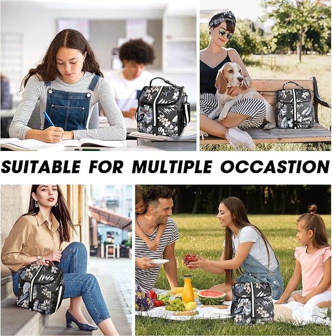 VLM Lunch Box for Women, Insulated Lunch Bag Women with Adjustable Shoulder Strap, Cute Lunch Tote Bag for Work,Picnic,Camping