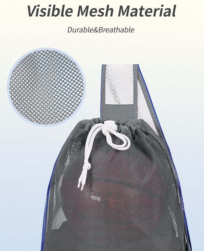 WANDF Swim Bag Foldable Mesh Drawstring Bag with Quick-dry Shoulder Strap Beach Backpack with Wet Pocket for Swimming, Gym, and Workout Gear (Grey Patent Pending)