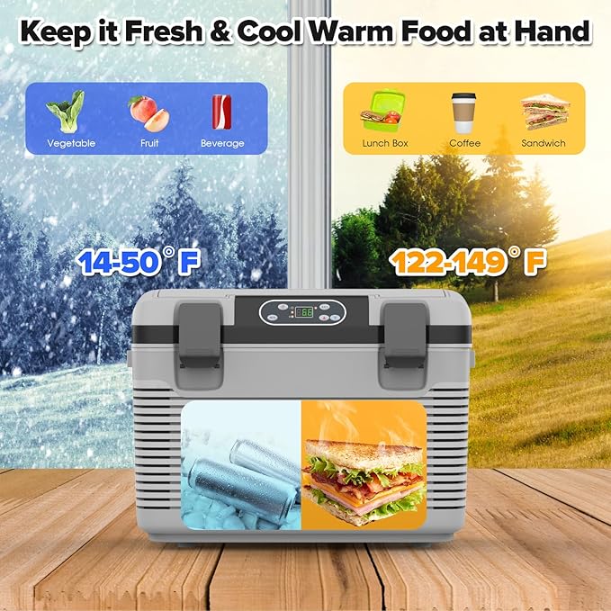 12V Car Refrigerator Portable Electric Cooler/Warmer with 12 Volt DC &110V AC, Thermoelectric Fridge Plug in Cooler for Car, Vehicle, Travel, Camping, Outdoor (20L)