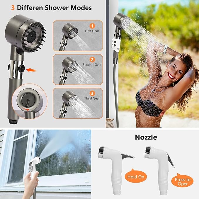 Portable Camping Outdoor Shower Kit with 20L Collapsible Bucket 10000mAH Rechargeable Electric Intelligent Digital Display Shower Pump for Outside Hiking Dog Bath Beach Traveling (Grey)
