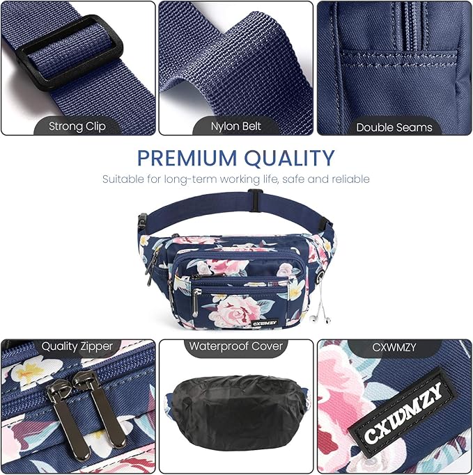 CXWMZY Fanny Packs For Women & Men Waist Pack Hip Bum Bag with Multi-Pockets Large Capacity Waterproof Casual Bum Bag for Disney Traveling Casual Cycling Running Hiking