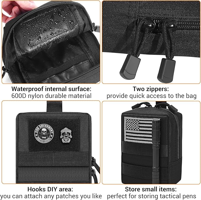 FUNANASUN 2 Pack Molle Pouches Tactical Pouch Small Molle Pouch Compact Water-Resistant EDC Pouch Molle Bag