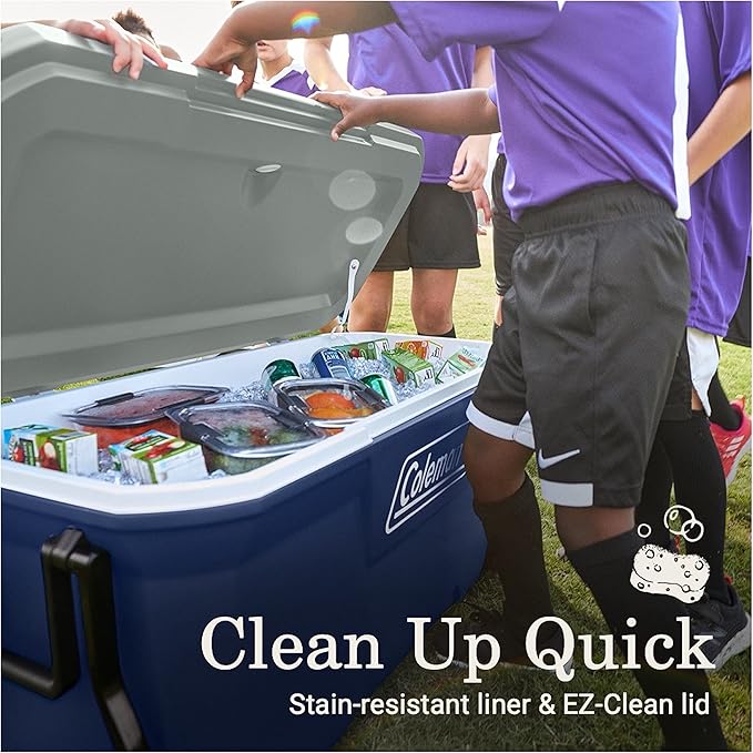 Coleman Classic Series Insulated Portable Rolling Cooler with Wheels, Leak-Resistant Outdoor Hard Cooler Keeps Ice up to 5 Days, 100-Quart