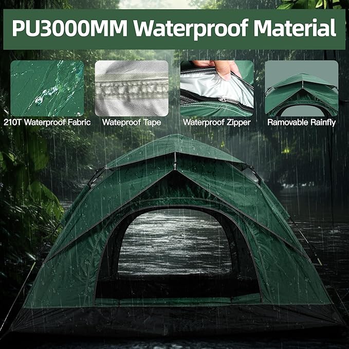Tents for Camping, 1/2 Person Instant Pop Up Dome Family Camping Tent, Waterproof Windproof 60s Automatic Setup Portable Outdoor Tent for Camping, Backpacking, Hiking, Backyard, Festivals