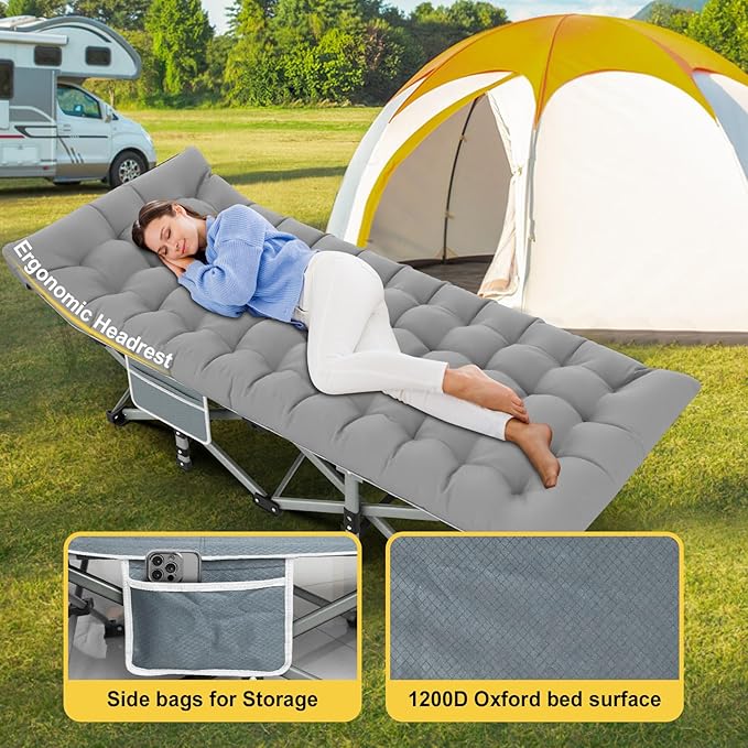 Slendor Folding Camping Cot for Adults with Mattress,Max Load 800lbs Cots for Sleeping Camp Cots for Adults Kids Teenage Portable Travel Camp Cot Bed Mattress for Home Office Beach Garden Tent