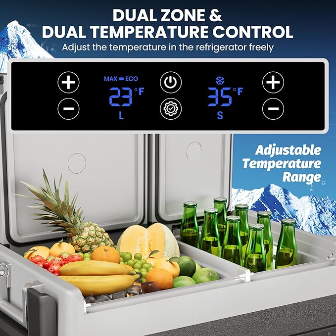 12 Volt Refrigerator, 40QT(38L) Car Efrigerator APP Control,Electric Cooler On Wheels -4℉~68℉, Portable Freezer 12/24V DC 110-240V AC, Camping Refrigerator, Travel, Boat