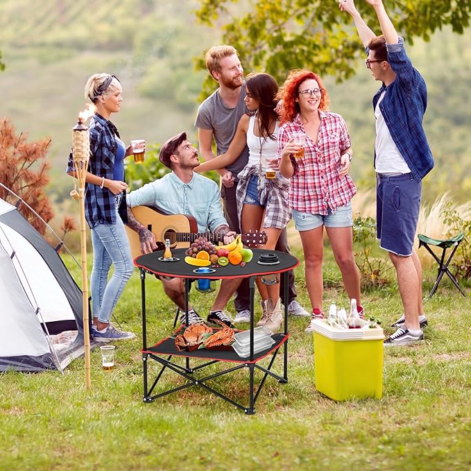 ZENY Portable Folding Picnic Table Outdoor Camping Table with 4 Cup Holders and Carrying Bag Collapsible Portable Tables Folding for BBQ Outdoor Fishing