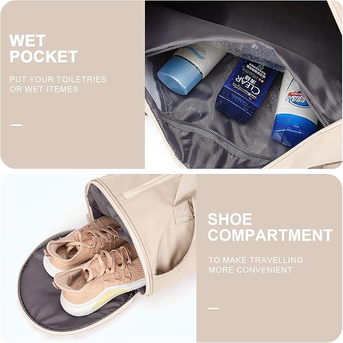 Gym Bag for Women Mens with Wet & Shoe Compartment,Small Duffle Bag for Travel Sport Gym Tote Bags Workout Bag Overnight Weekender Bag Carry on Travel Bag White