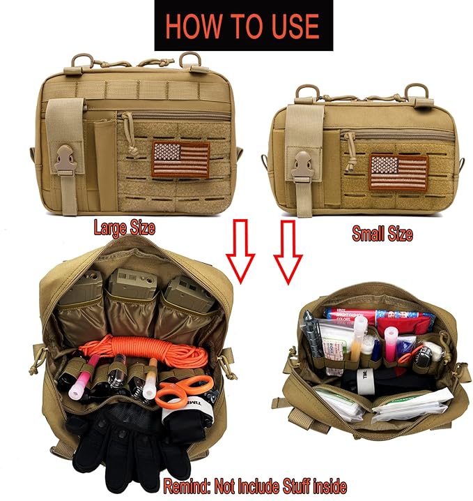 Tactical Molle Admin Pouch of Laser Cut Design,Medical EMT Organizer with Phone Pouch,EDC EMT Pack IFAK Tool Holder with US Patch (Large Brown Without Accessories)