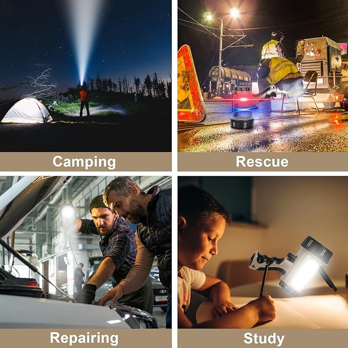 Super Bright Rechargeable Spotlight Handheld Rechargeable LED Flashlight Tactical Searchlight with USB Output 6 Light Modes Camping Light (Grey)