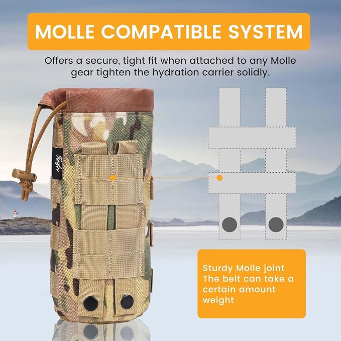 Molle Water Bottle Holder, Upgraded 1000D Nylon Tactical Molle Water Bottle Pouch, Sports Water Bottle Bag Bottom Mesh Lining Hydration Carrier for Camping, Climbing, Hiking and Travelling