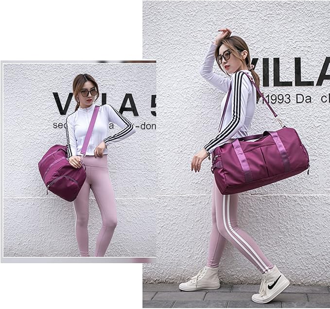 ZUEVI Sports Gym Duffel Bag for Men or Women Waterproof Weekender Travel Bag with Shoes Compartment Dry and Wet Separation for Training Swim Yoga(Violet)