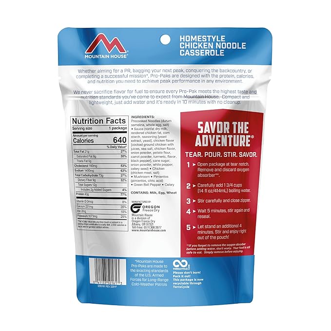 Mountain House Homestyle Chicken Noodle Casserole Pro-Pak | Freeze Dried Backpacking & Camping Food | 1 Serving