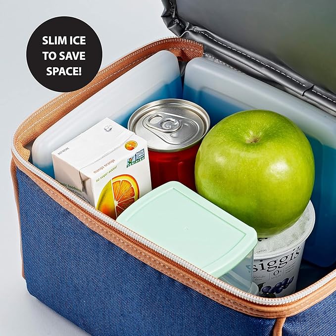 Cool Coolers by Fit + Fresh, 4 Pack Slim Ice Packs, Space Saving Reusable Ice Packs for Lunch Boxes or Coolers, Blue, Single Pack