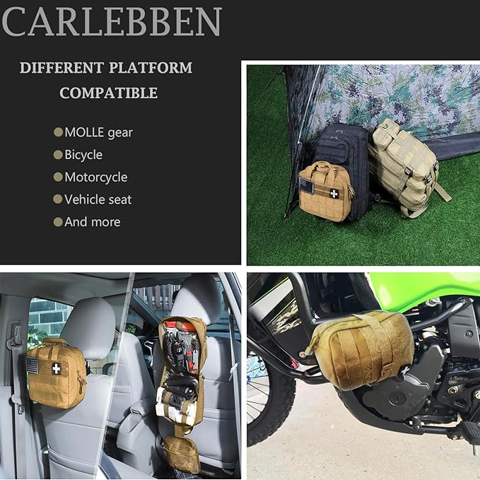 Carlebben Rip-Away EMT Pouch Molle Pouch Ifak Pouch Medical First Aid Kit Utility Pouch 1000D Nylon (with Medical Supplies Tan)