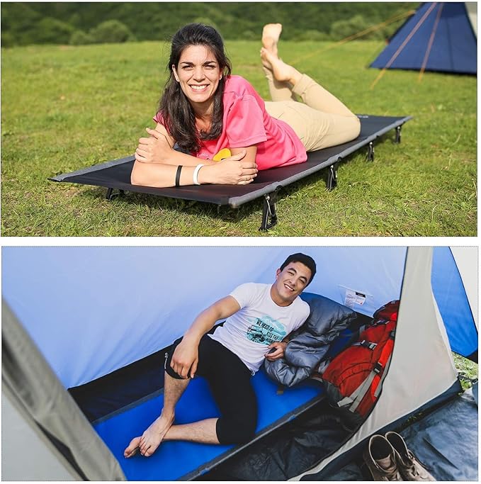KingCamp Camping Cots for Adults Outdoors Backpacking,Folding Ultralight Heavy Duty Sleeping Cots Compact Portable Cot for Travel Hiking,Indoor Base Camping Bed with Storage Bag and Pillow, Blue