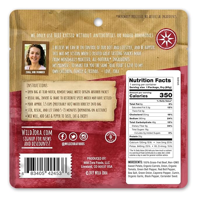 Wild Zora Paleo Freeze Dried Meat Meals, 4 Pack, Gluten Free and Grain Free Camping and Backpacking Food, No Added Sugar, Healthy On-the-Go Travel Meal, Protein Packed (Meat 4-pack)