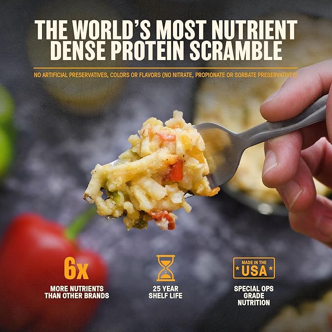 Nutrient Survival MRE Homestyle Scramble Eggs, Ready to Eat Meals (10 Servings) Freeze Dried Prepper Supplies & Emergency Food Supply, 40 Essential Nutrients, Shelf Stable Up to 25 Years, One Can
