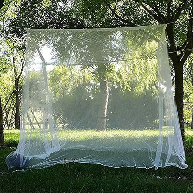 Outdoor Camping Mosquito Net, Large Size White Mesh Insect Netting with Storage Bag for Camping, Picnic, Outdoor Trips (No-Opening 83"x79"x71")
