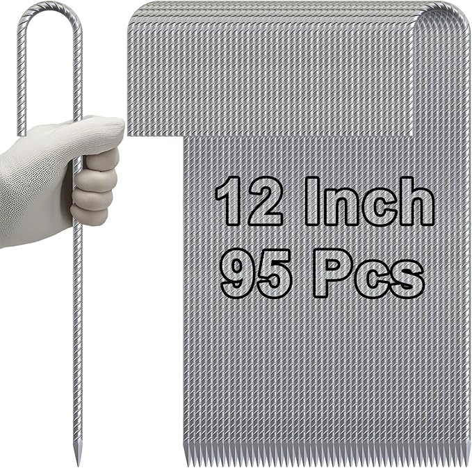 VVOKGO Rebar-Stakes-12-Inch Galvanized Ground Spikes,95 Pack J Hook Tent Stakes Heavy Duty Anti-Rust Fence Anchors with Chisel Point End, Securing Pins, Soccer Goals, Camping Tents, Garden Decoration