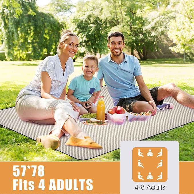 G GOOD GAIN Picnic Blankets Waterproof Extra Large - Outdoor Blanket Sand Free Foldable with Carry Strap for Beach, Camping, Park Grass, Hiking, Travel, Concerts, Indoor (Sand Yellow)