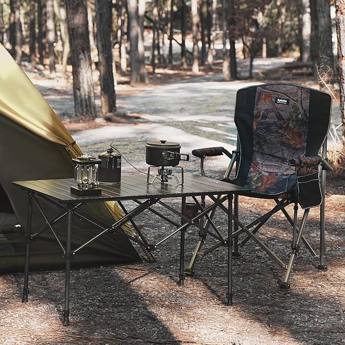 Camping Table Folding Portable Camp Aluminum Fold Up Lightweight Roll Up Table Adjustable Height with Carry Bag Indoor Outdoor for Camping, Picnic, Backyard, BBQ, Patio, Black