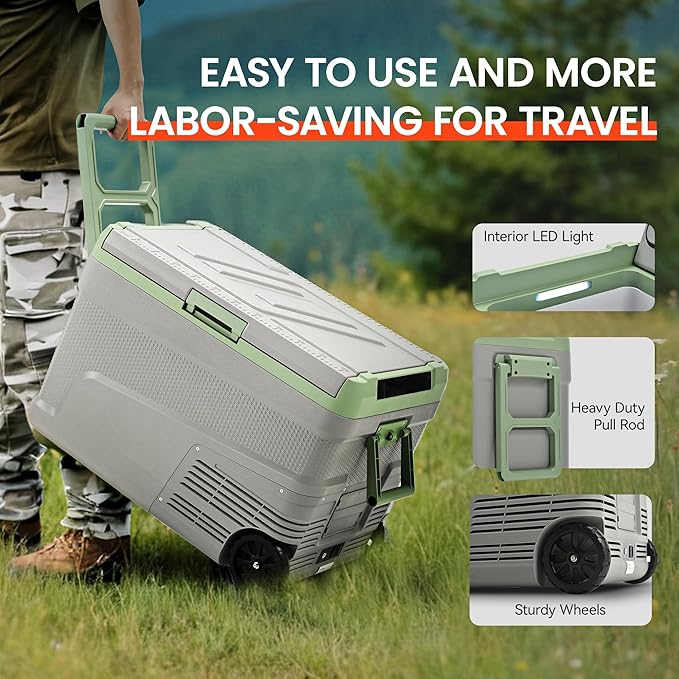 12 Volt Refrigerator Portable Fridge - 48 Quart(45L) Electric Cooler Big Zone with Wheels, 12V Fridge -4℉-68℉ for Camping, Boating, Truck, RV, Outdoor, Home