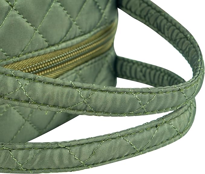 Machine Washable Women Quilted Fabric Insulated Reusable Cooler Lunch Bag Tote Adult Thermal Lunch Box Storage Bag for Work (Green)