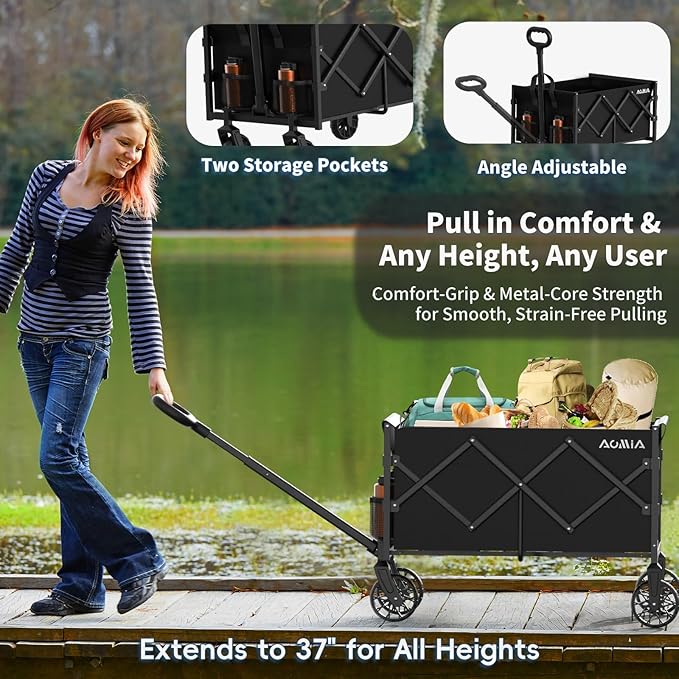 Collapsible Foldable Wagon with Wheels Heavy Duty Folding Wagons Carts 360LBS Weight Capacity Portable All Terrain Utility Wagon Cart for Groceries Sports Garden Shopping Camping Beach Fishing