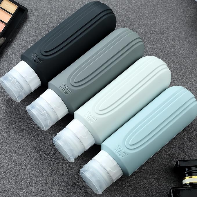 Travel Bottles for Toiletries, Large 6oz Oversize Containers, BPA Free Leak Proof Tubs Refillable Liquid Travel Accessories with Toiletry Bag for Cometic Shampoo and Lotion Soap (4 Pack)