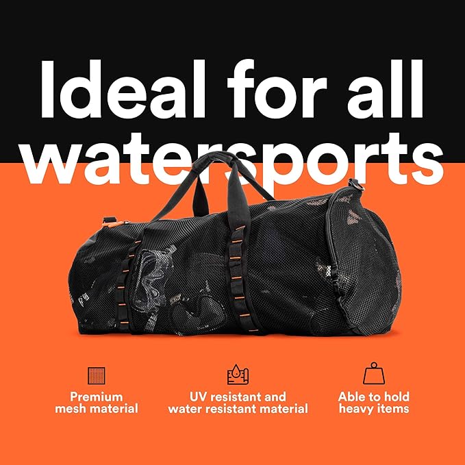 Fitdom 90L Large Mesh Duffle Bag for Scuba Dive or Snorkel Equipment. Best for Water Sports & Beach Activities like Swimming, Diving & Snorkeling. Perfect for Travel, Storage Swim Gym Gears & Balls