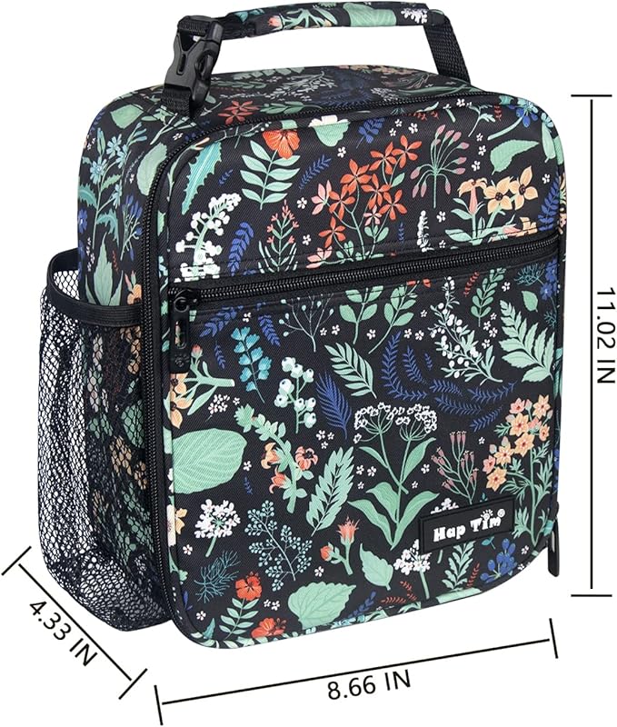 Hap Tim Insulated Lunch Bag Women, Reusable Lunch Box for Women & Men, Adluts Lunchbox for Office Work, Portable Lunchbag, Black Floral(18654-BF)