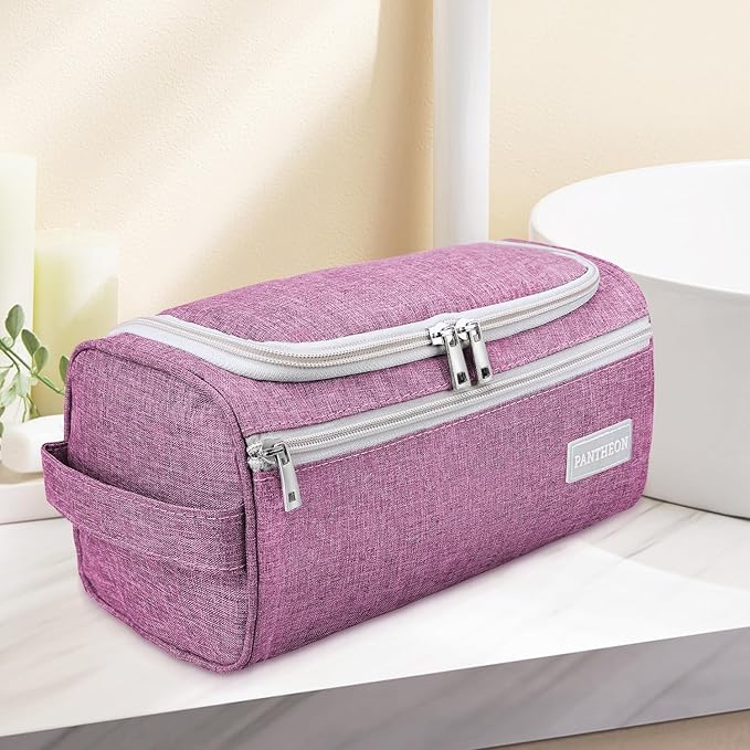 Pantheon Men's Toiletry Bag - Travel Toiletry Bag Wash Bag Hanging Dopp Kit Shaving Kit for Bathroom Shower - Mens Travel Bag Hanging Toiletry Organizer Toiletry Kit for Traveling (Pink)