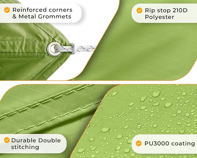 Foxelli Camping Tarp - 12x10ft Waterproof Rain Tarp, Lightweight Backpacking Rainfly Shelter with Included Extra Long Guy Lines & Stakes