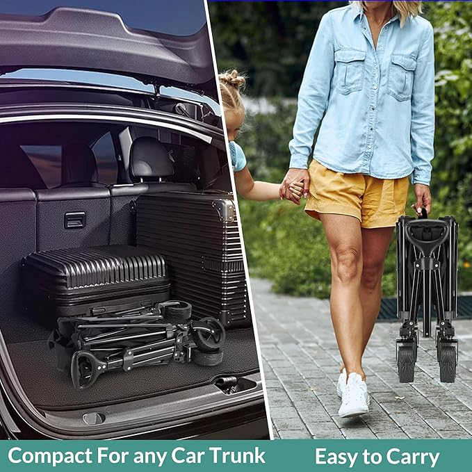 Collapsible Trolley Wagon Cart with Wheels 140L & 300LBS Capacity for Outdoor Sports, Shopping, Camping and Gardening
