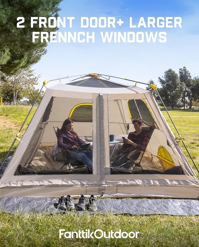FanttikOutdoor Zeta C8 Air/C10 Air Camping Tent, Lightweight 10 Person Instant Cabin Tent Setup in 60s, 20% Lighter, Ultralight with Carry Bag for Family Camping & Hiking, Upgraded Ventilation