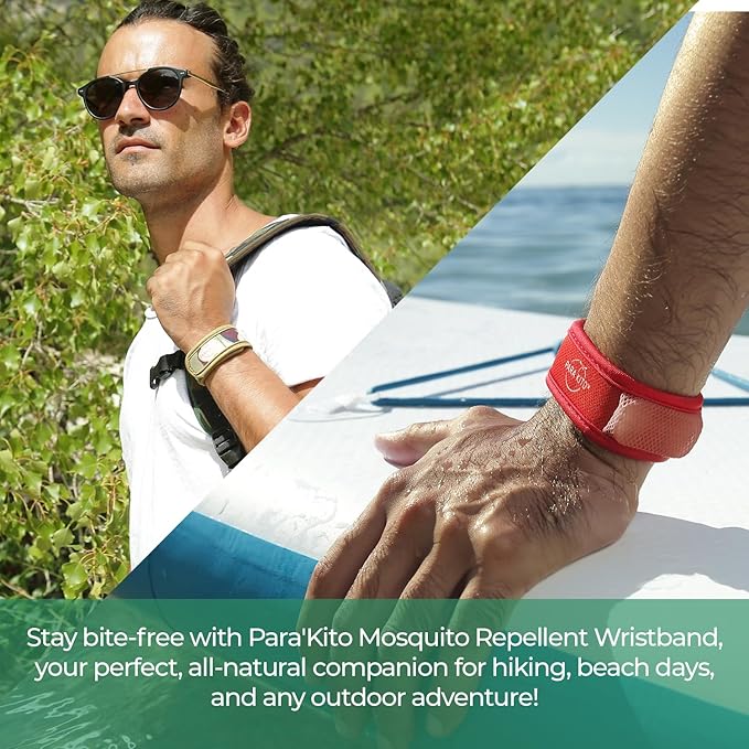 PARA'KITO Mosquito Insect & Bug Protection Wristband - Mosquito Stickers & Bug Spray Alternative - Summer Essentials, Beach Accessories, Hiking & Camping Essentials - Natural Essential Oils (Tropical)