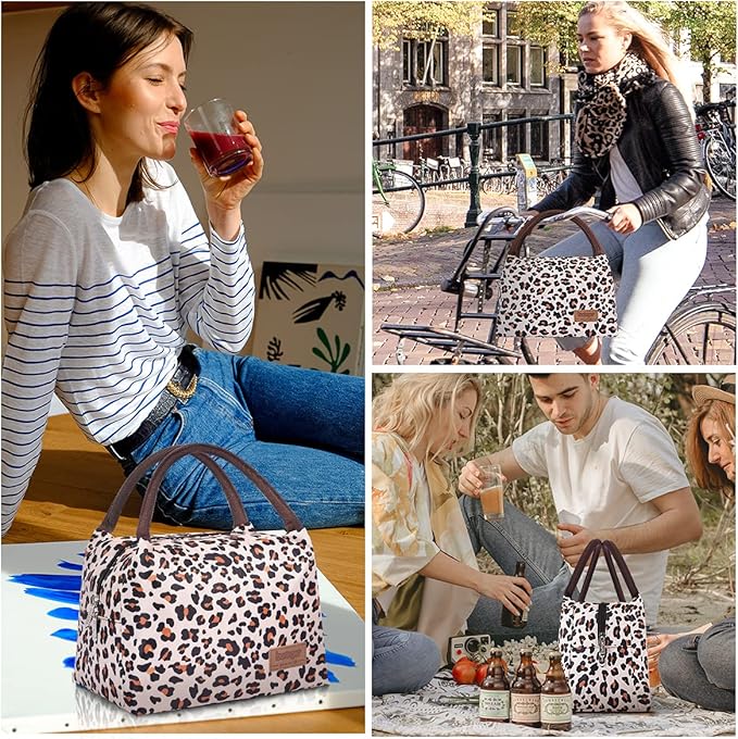Buringer Insulated Lunch Bag Lunch Box for Women Men Adult Lunch Tote for Work Picnic Travel (Leopard Print)