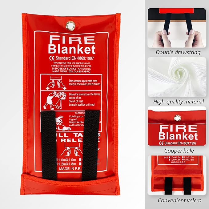 FLASLD 4 Pack Fire Blanket for Home and Kitchen, 40x40 Inch Fiberglass Fire Blankets Emergency for People, Fire Suppression Blankets for School Fireplace Grill Car Office Garage Welding Warehouse