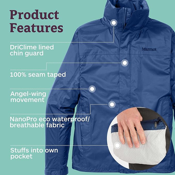 MARMOT Men's Precip Eco Waterproof Rain Jacket - 100% Recycled, Breathable, Lightweight, Packable Raincoat
