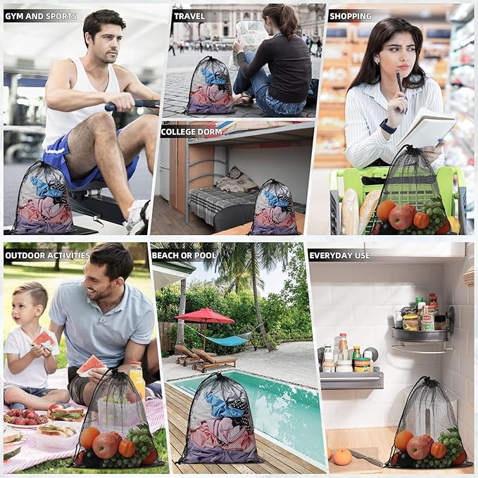 Mesh Drawstring Bag Durable Delicate Mesh Laundry Bag Multicolor Nylon Mesh Bag Small Mesh Gym Bag Travel Mesh Beach Bag Locking Closure Storage Bag For College, Gym, Yoga, Sport